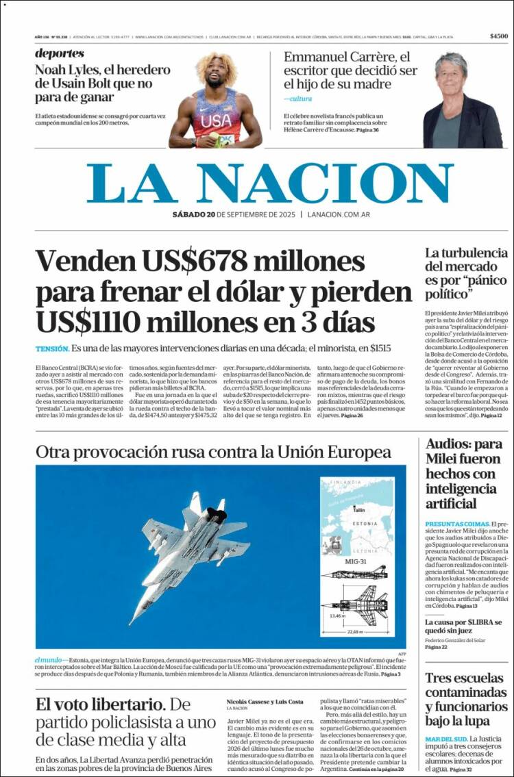 Portada de La Nación (Argentina)