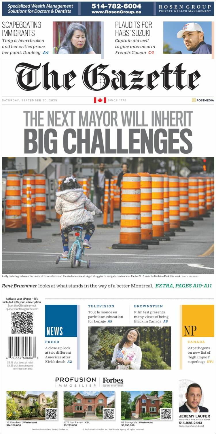 Portada de The Gazette (Canad&aacute;)