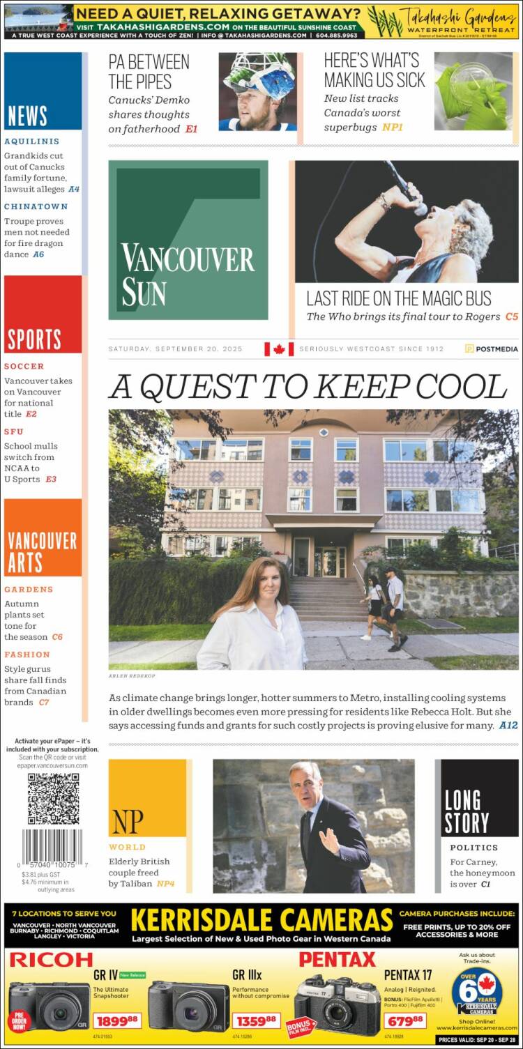 Portada de The Vancouver Sun (Canad&aacute;)