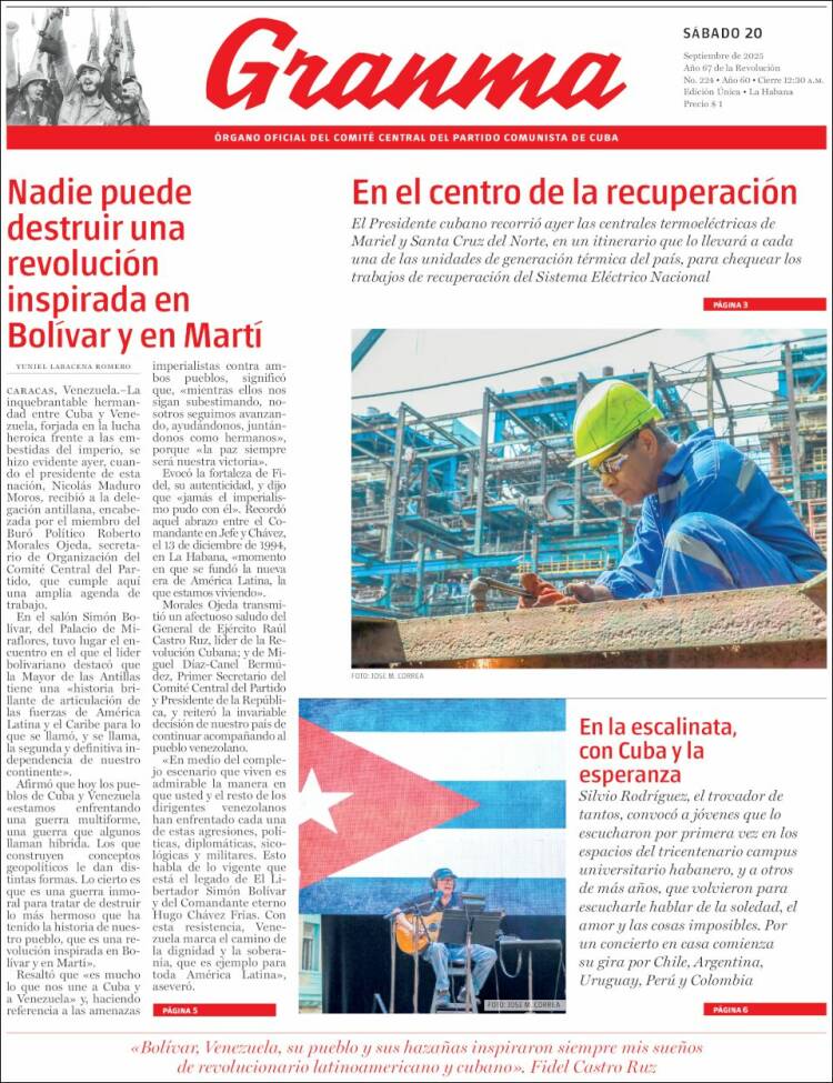 Portada de Granma (Cuba)