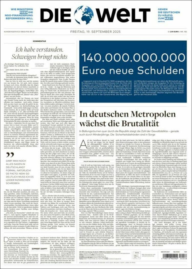 Portada de Die Welt (Alemania)