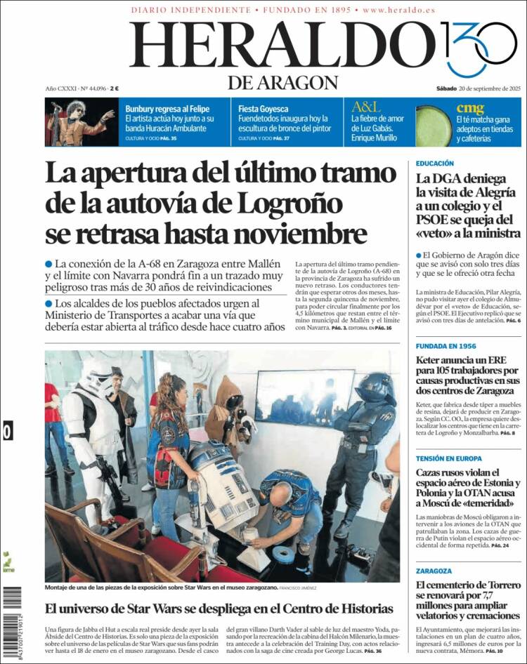 Portada de Heraldo de Aragón (Espa&ntilde;a)