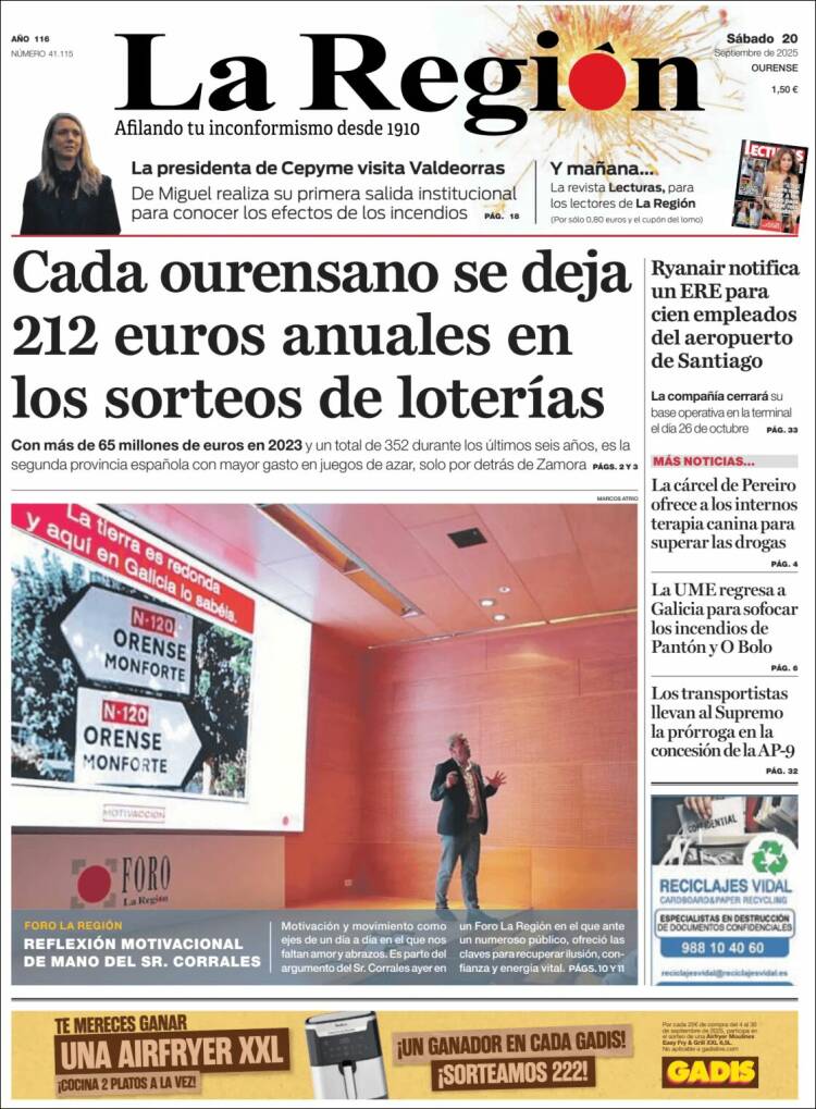 Portada de La Región de Ourense (Espa&ntilde;a)