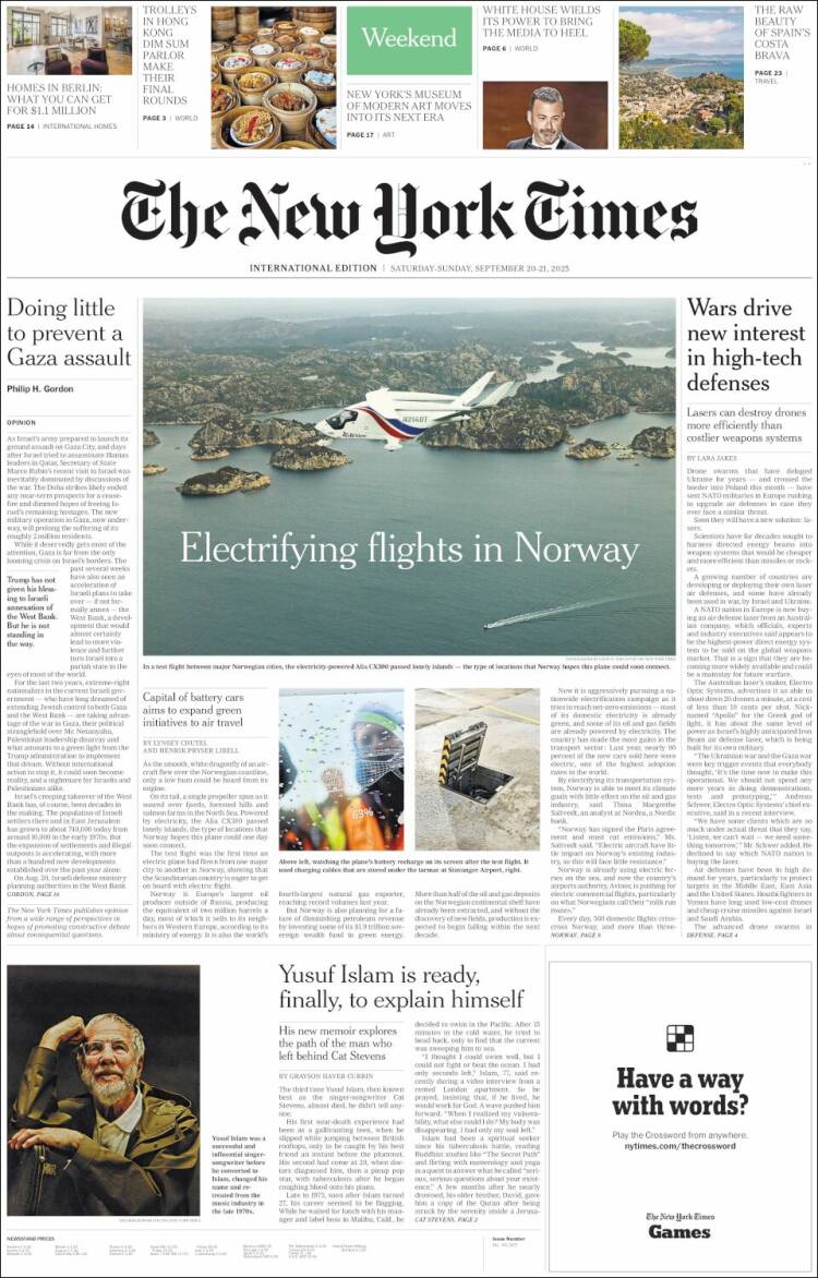 Portada de International New York Times (Europa)
