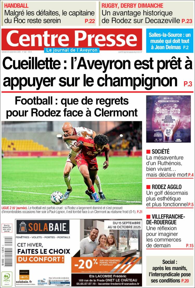 Portada de Centre Presse (Francia)