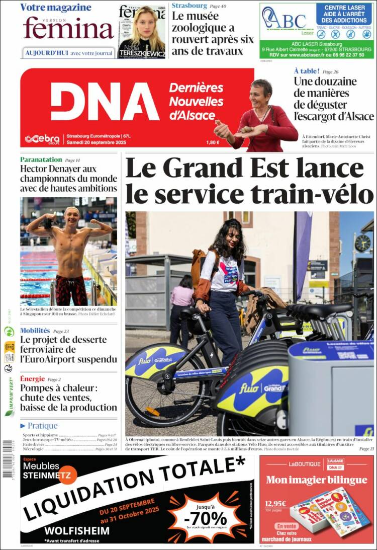 Portada de Les Dernières Nouvelles d'Alsace (Francia)