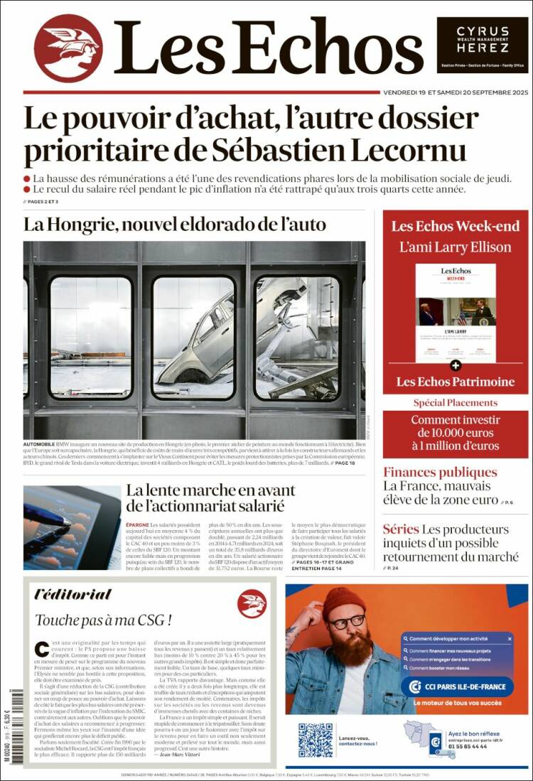 Portada de Les Echos (Francia)