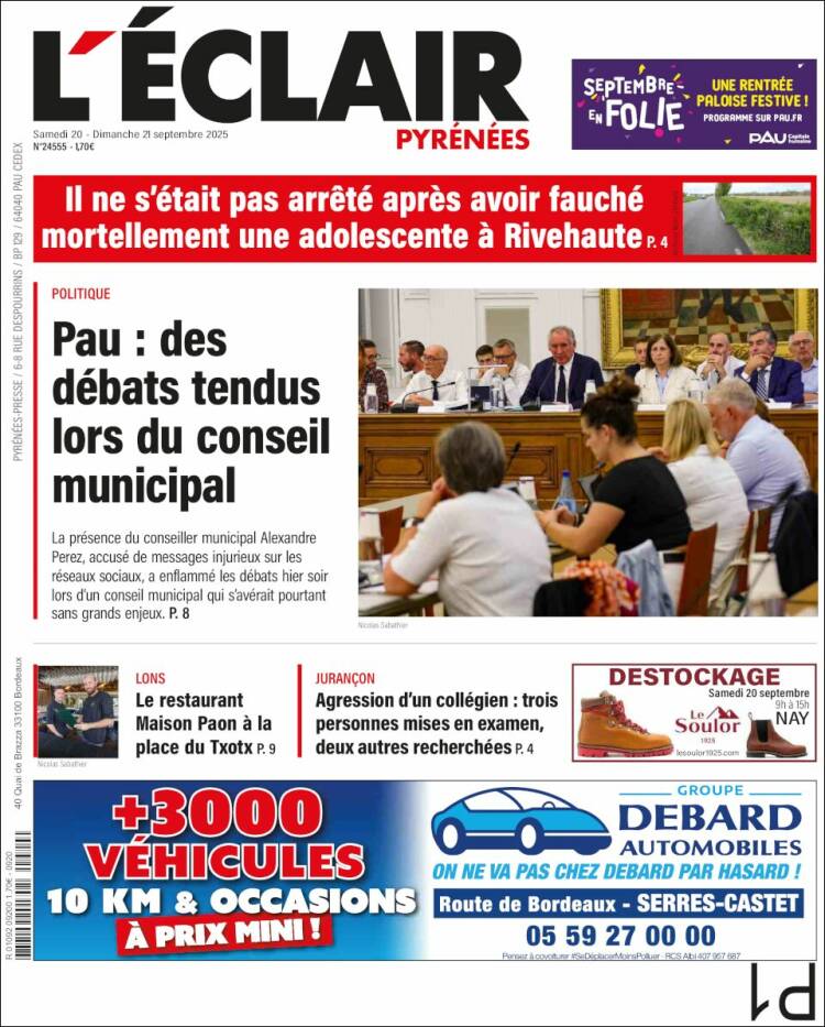 Portada de L'Eclair des Pyrénées (Francia)