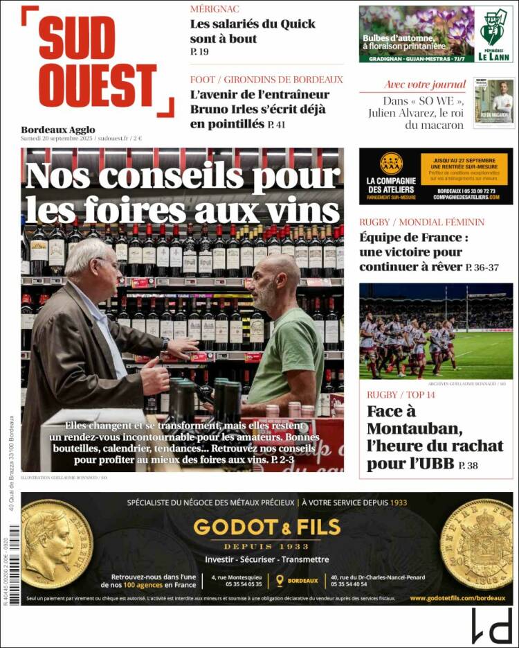 Portada de Sud Ouest (Francia)