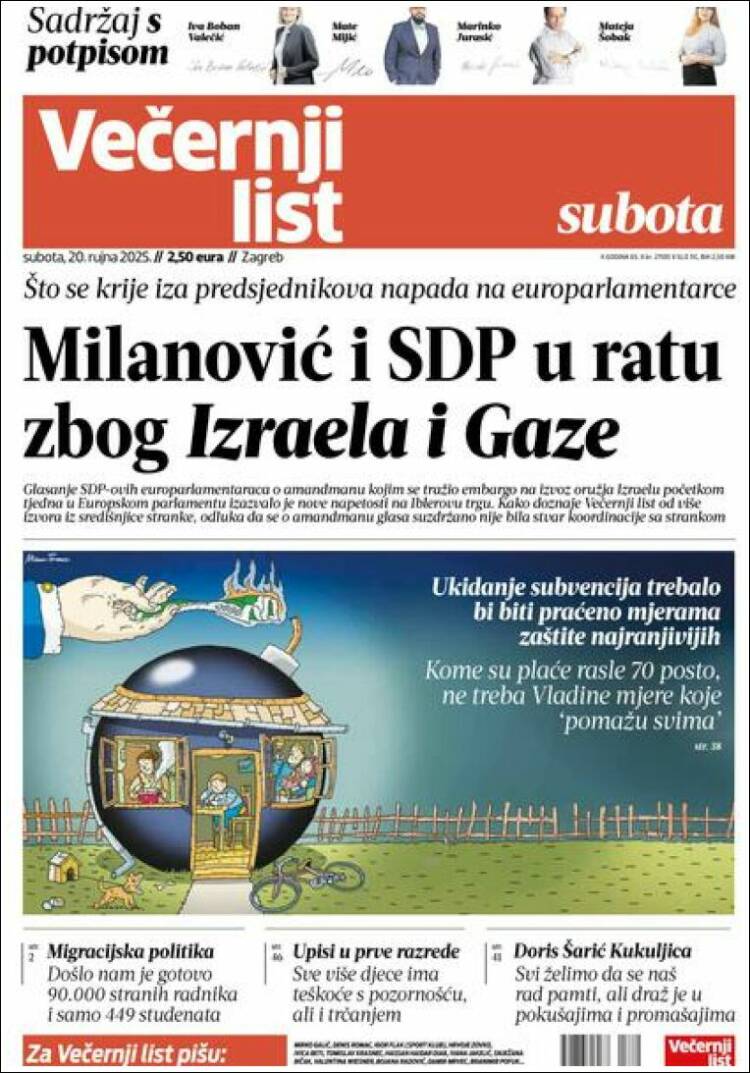 Portada de Večernji (Croacia)