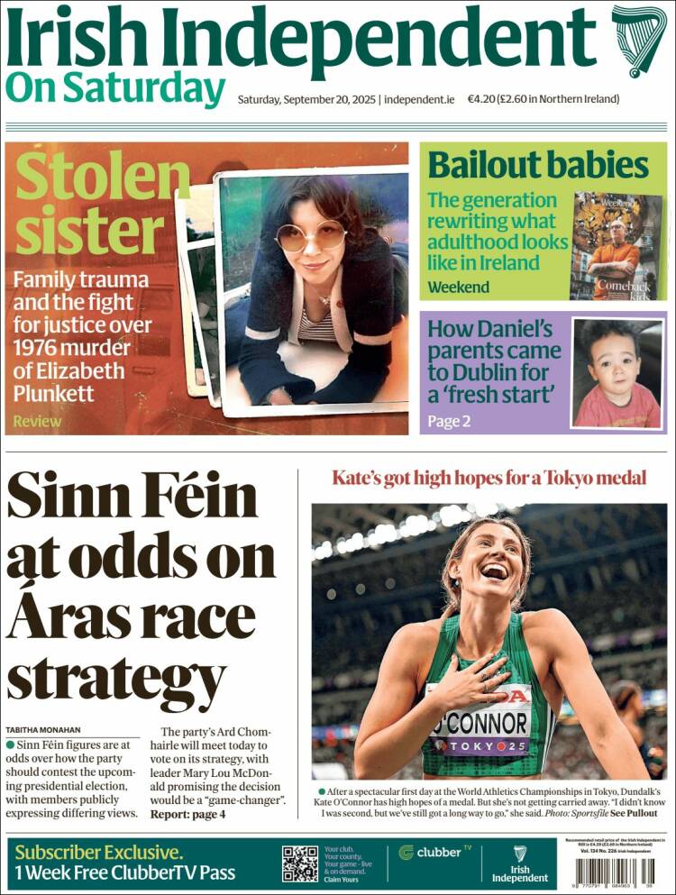 Portada de Irish Independent (Irlanda)