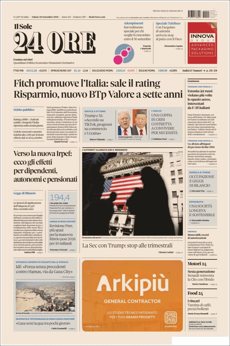 Portada de Il Sole 24 ORE (Italia)