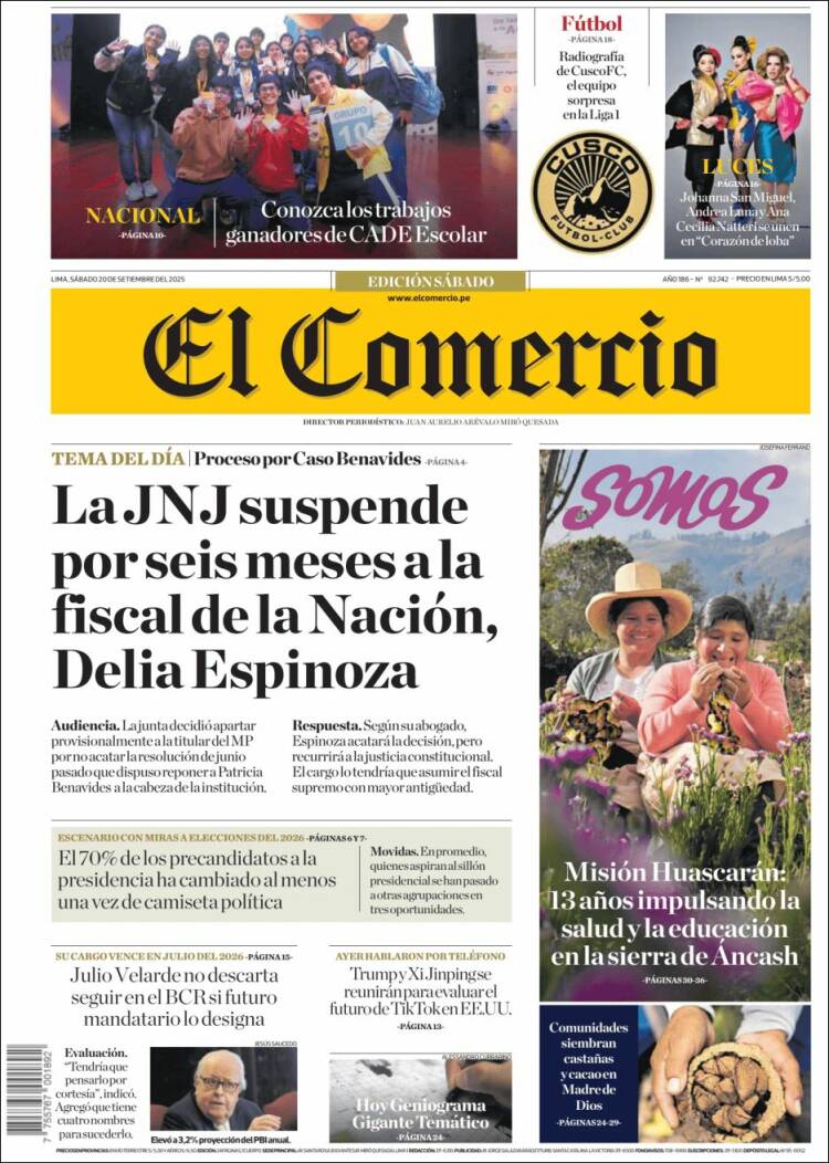 Portada de El Comercio (Per&uacute;)