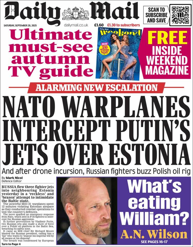 Portada de Daily Mail (Reino Unido)