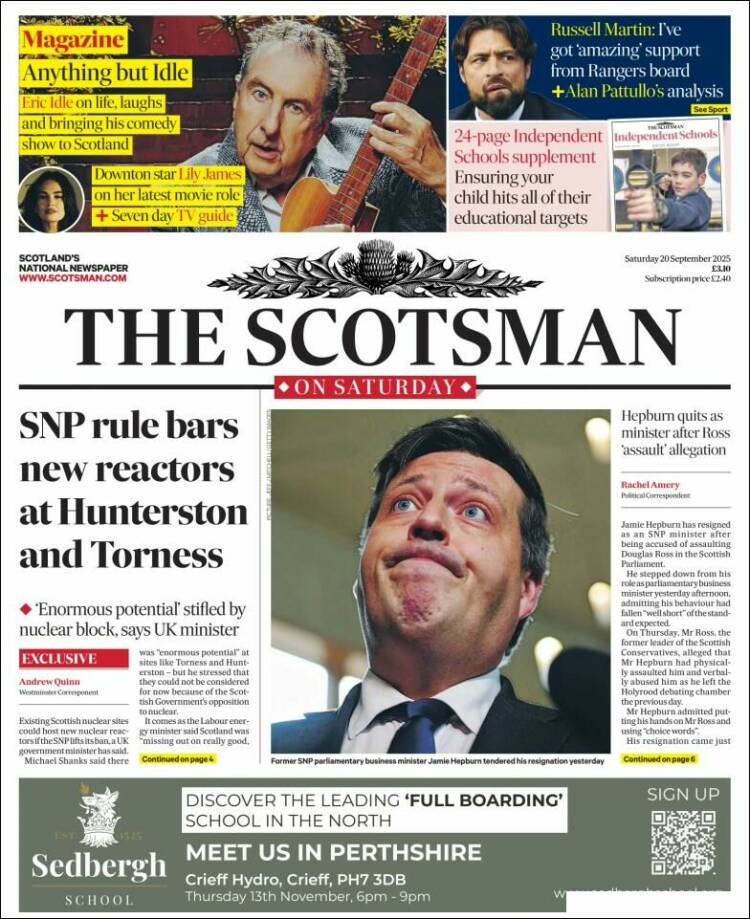 Portada de The Scotsman (Reino Unido)
