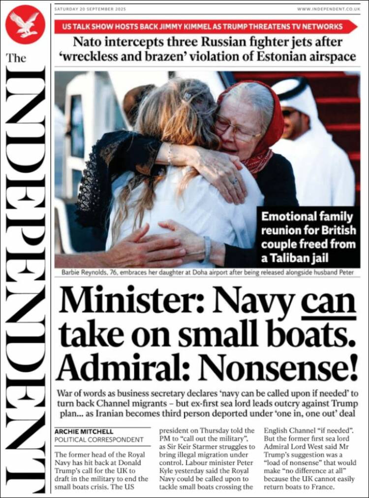 Portada de The Independent (Reino Unido)