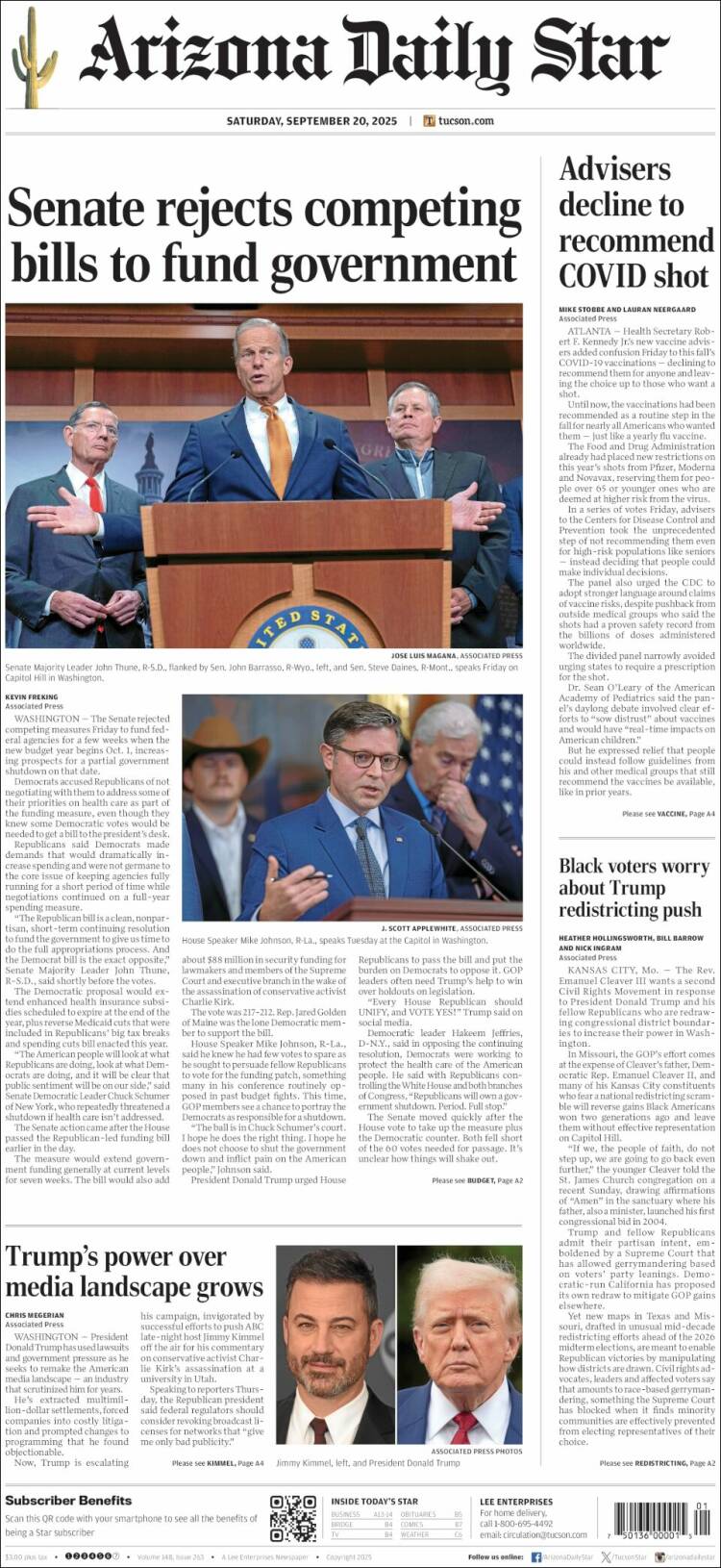 Portada de Arizona Daily Star (USA)