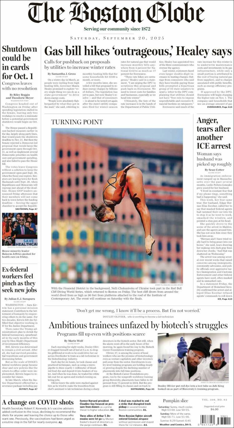 Portada de Boston Globe (USA)