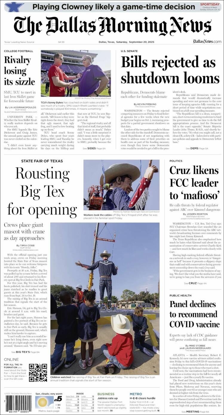 Portada de Dallas Morning News (USA)
