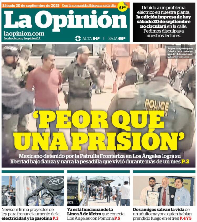 Portada de La Opinión (USA)
