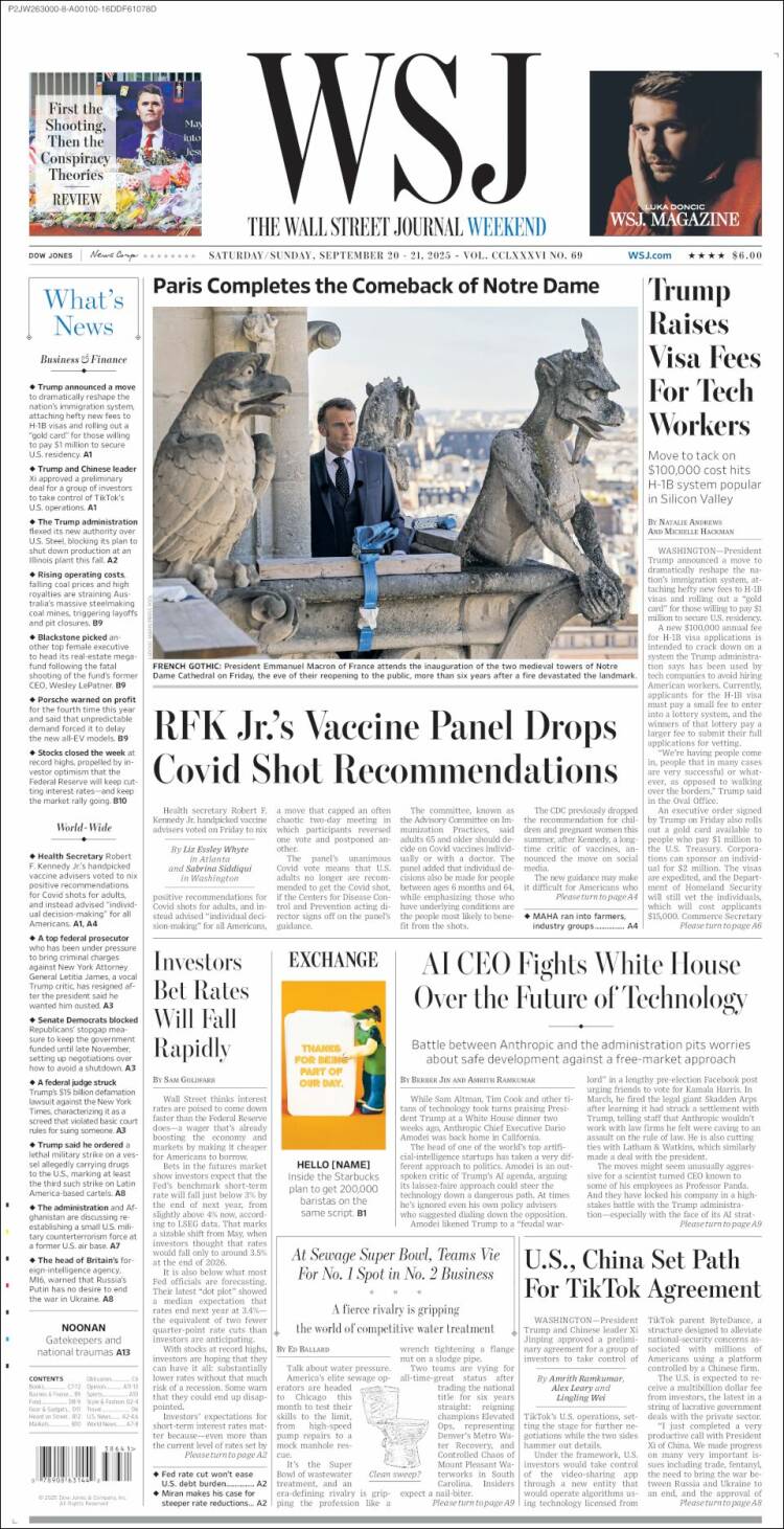 Portada de Wall Street Journal (USA)