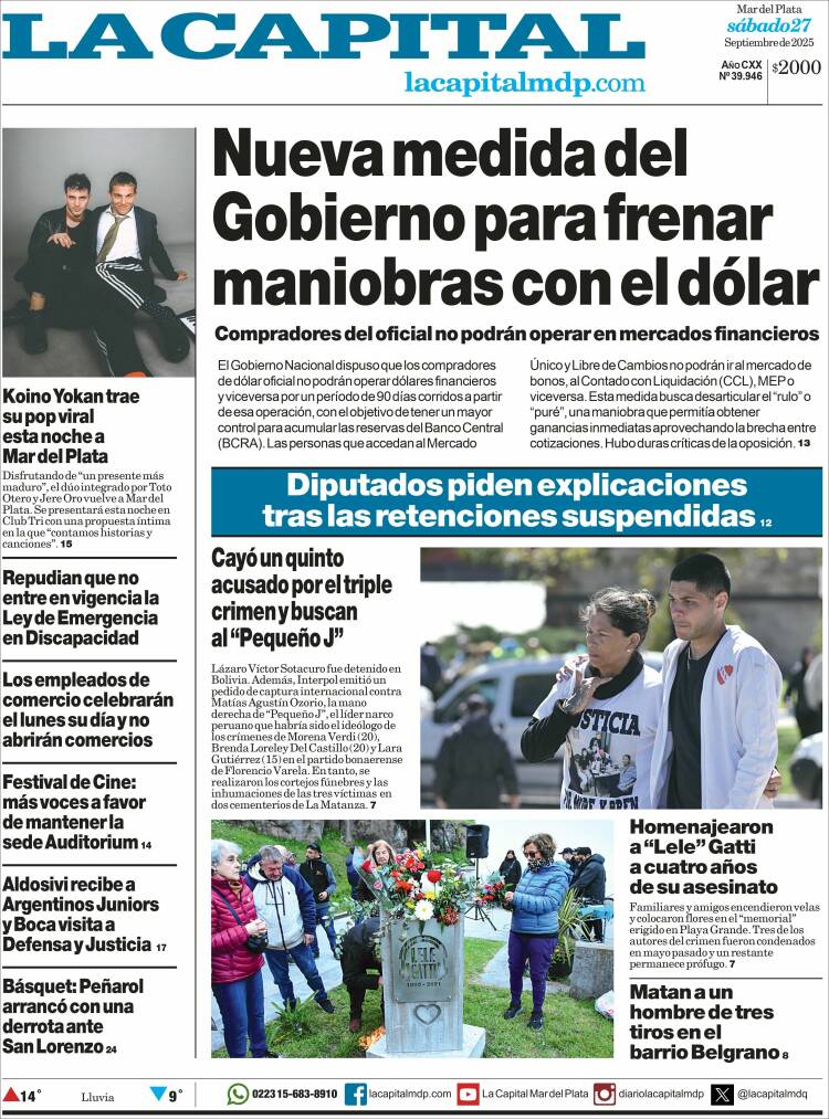 Portada de Diario La Capital - Mar del Plata (Argentina)