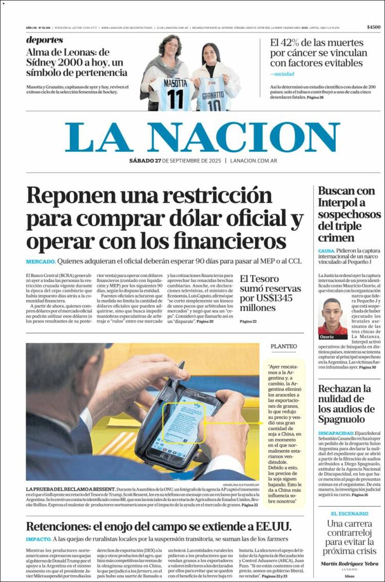 Portada de La Nación (Argentina)