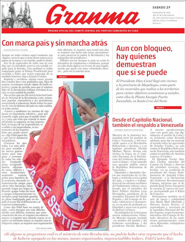 Portada de Granma (Cuba)