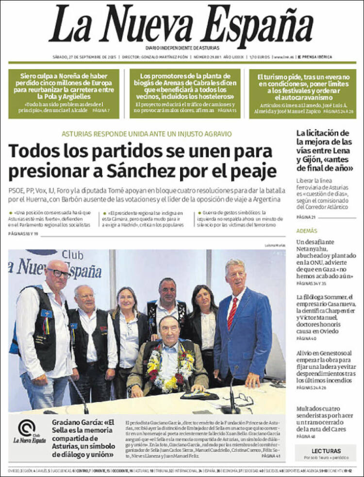 Portada de La Nueva España (Espa&ntilde;a)