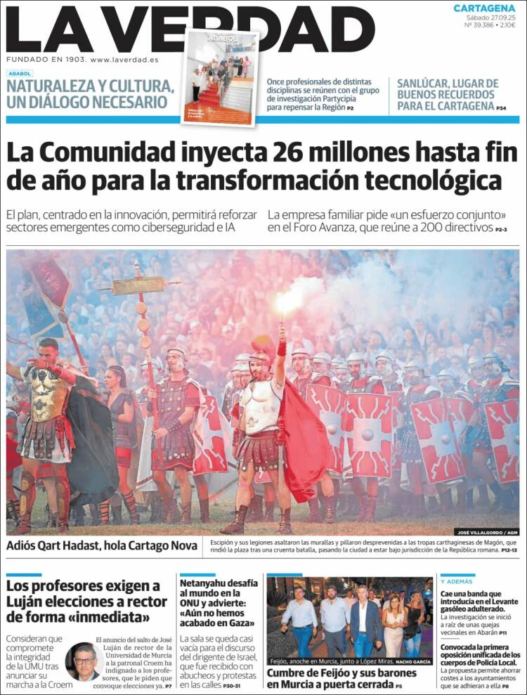 Portada de La Verdad de Cartagena (Espa&ntilde;a)