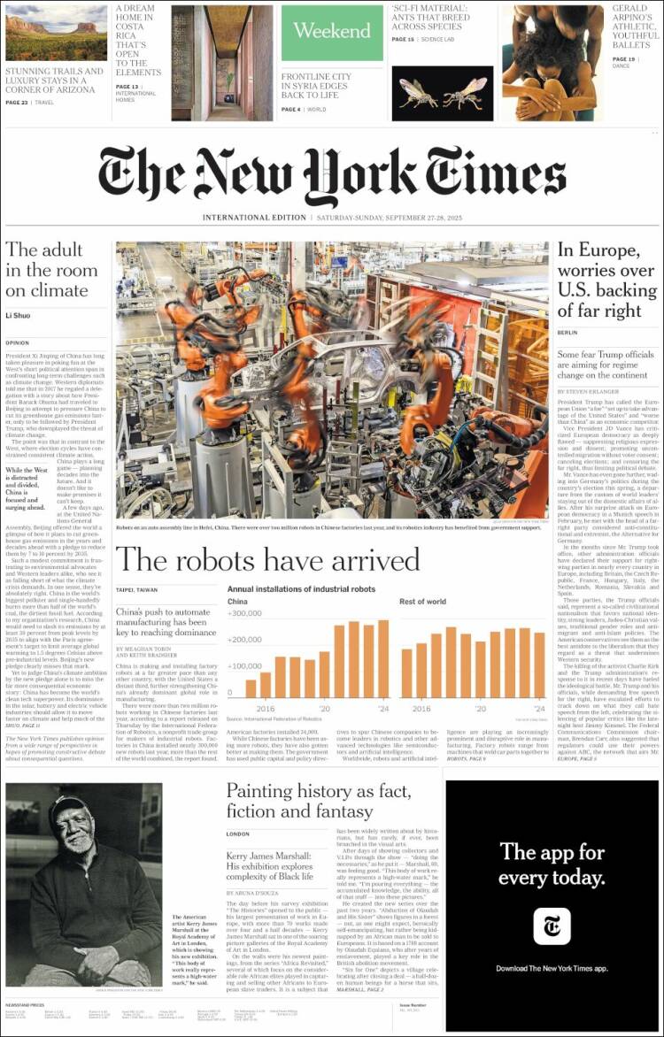 Portada de International New York Times (Europa)