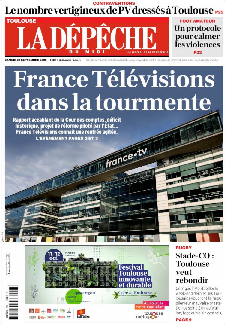 Portada de La Dépêche du Midi (Francia)