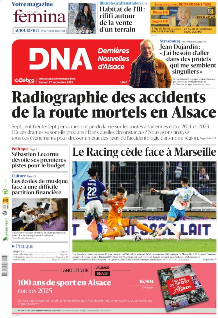 Portada de Les Dernières Nouvelles d'Alsace (Francia)
