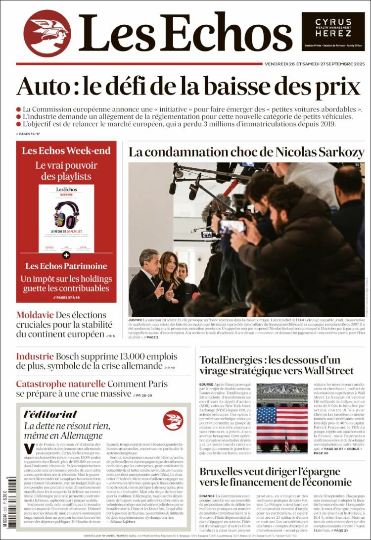 Portada de Les Echos (Francia)
