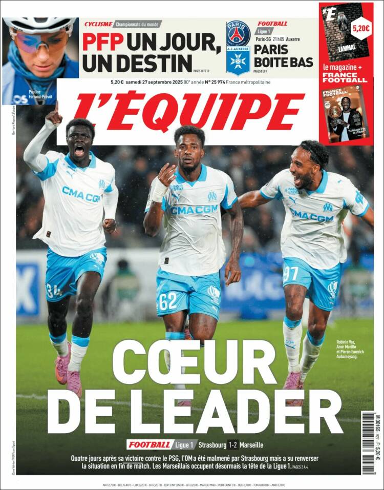 Portada de L'Equipe (Francia)