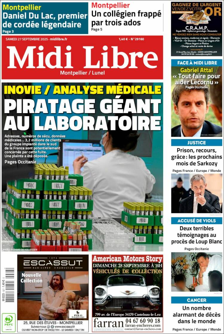 Portada de Midi Libre (Francia)
