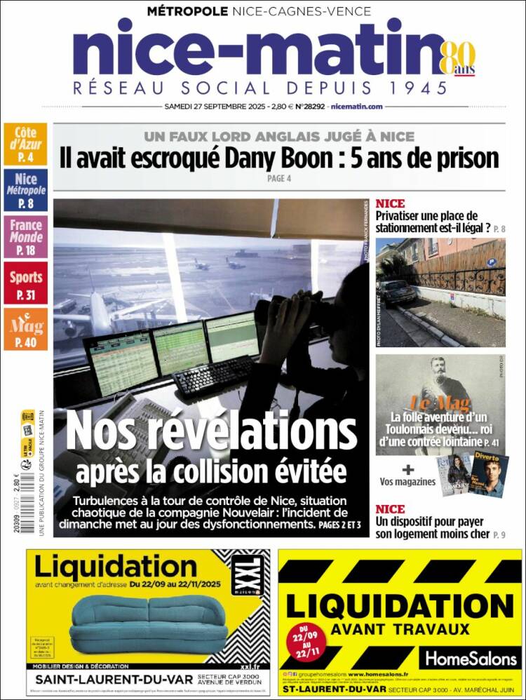 Portada de Nice-Matin (Francia)