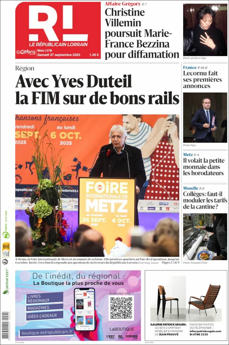 Portada de Le Republicain Lorrain (Francia)