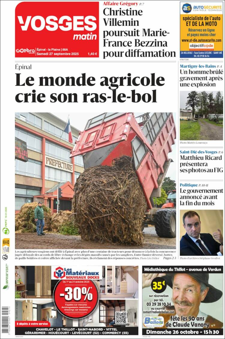 Portada de Vosges Matin (Francia)