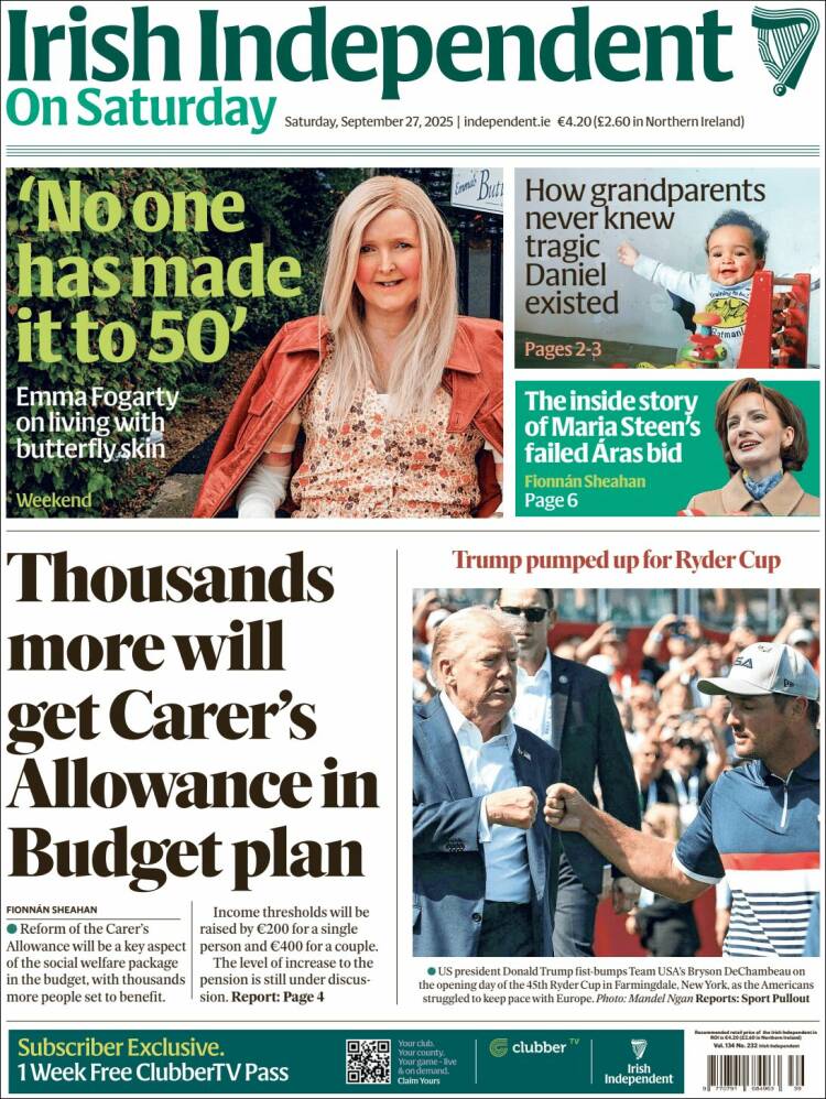 Portada de Irish Independent (Irlanda)