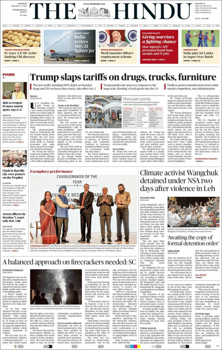 Portada de The Hindu (India)