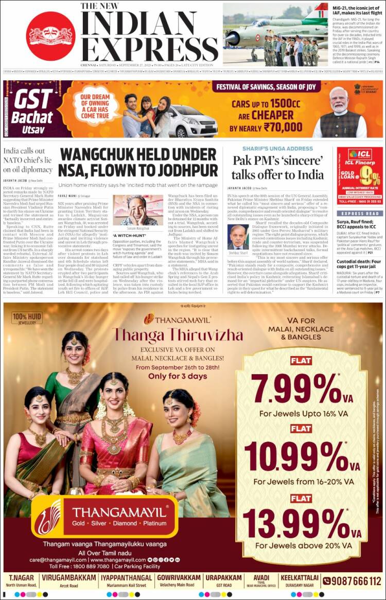 Portada de New Indian Express (India)