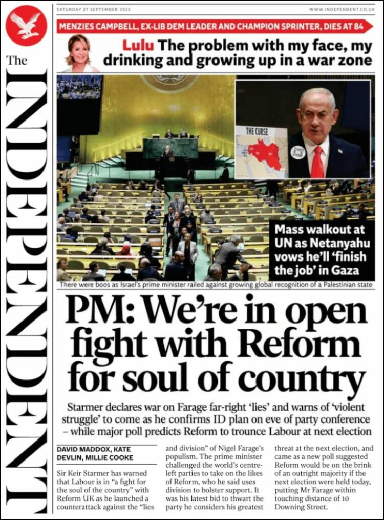 Portada de The Independent (Reino Unido)