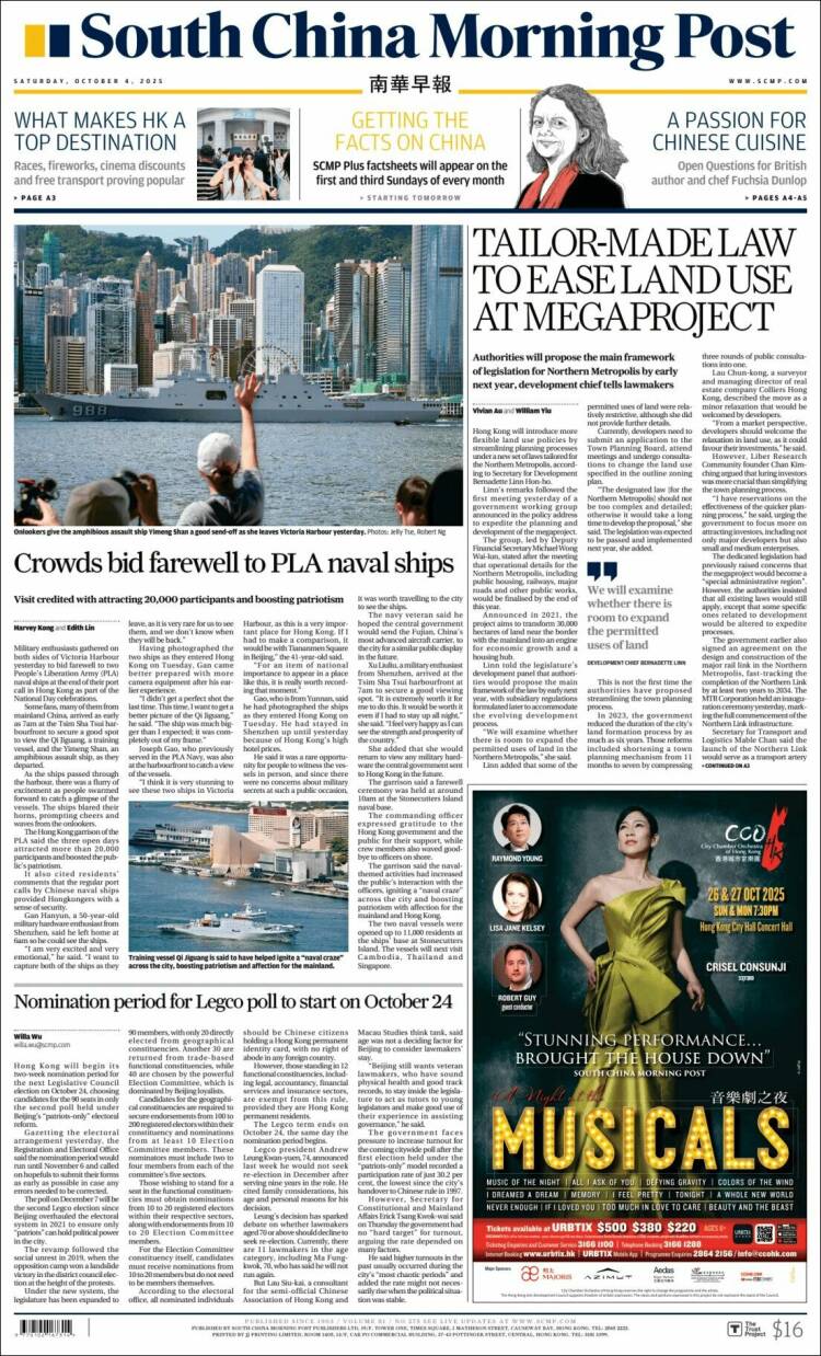 Portada de South China Morning Post (China)