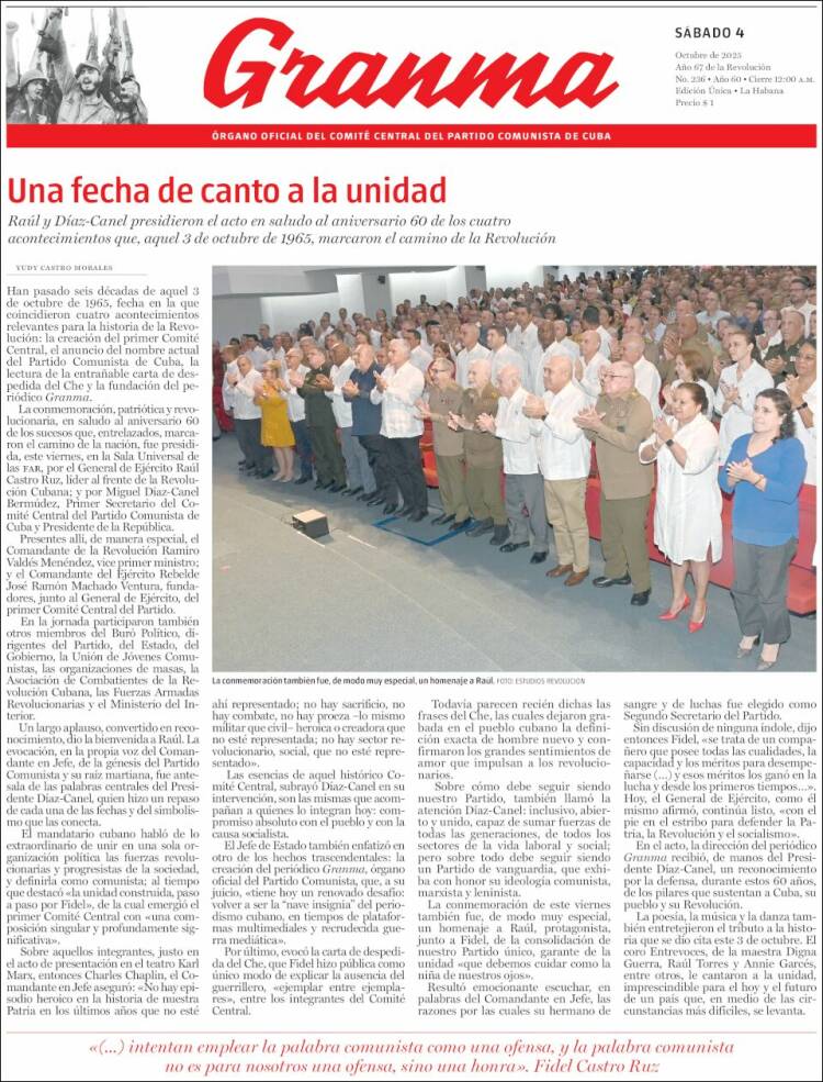 Portada de Granma (Cuba)