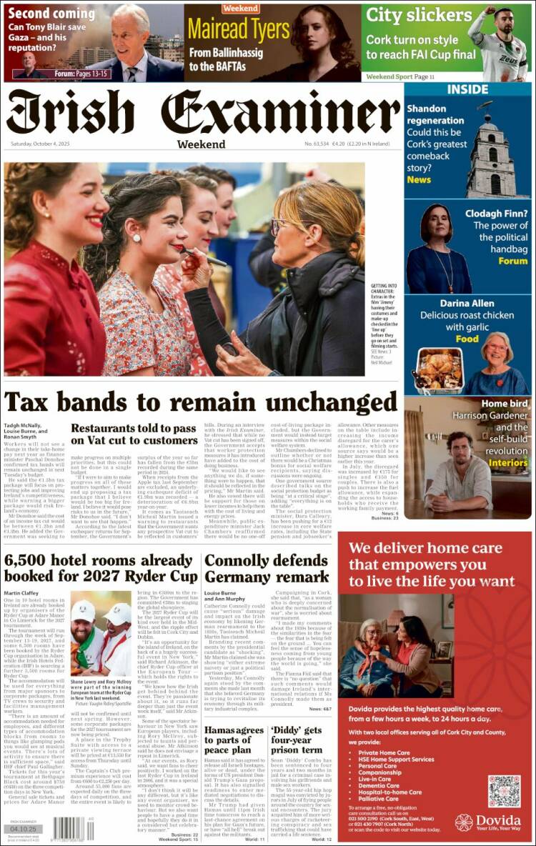Portada de Irish Examiner (Irlanda)