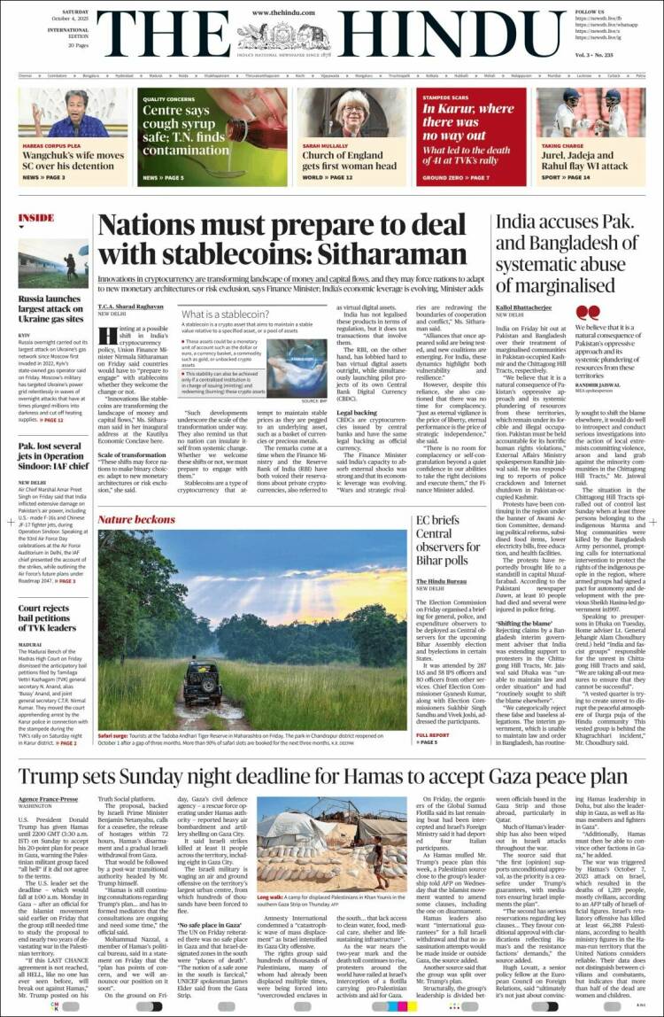 Portada de The Hindu (India)