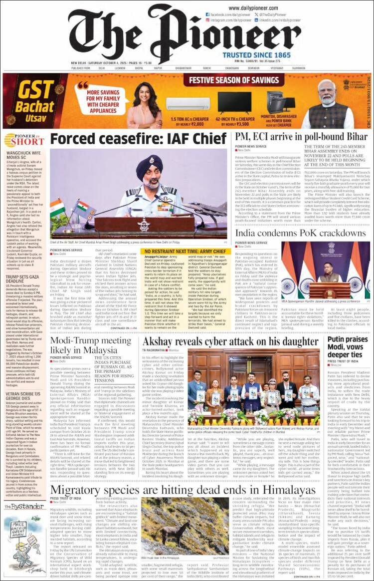 Portada de The Pioneer (India)