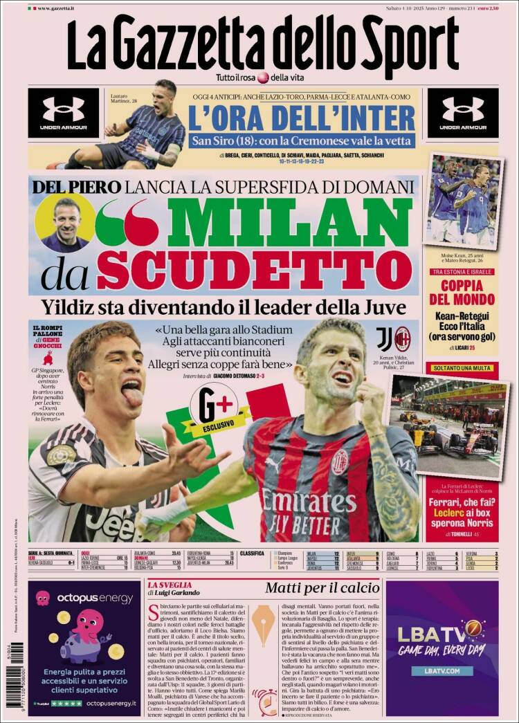 Portada de La Gazzetta dello Sport (Italia)