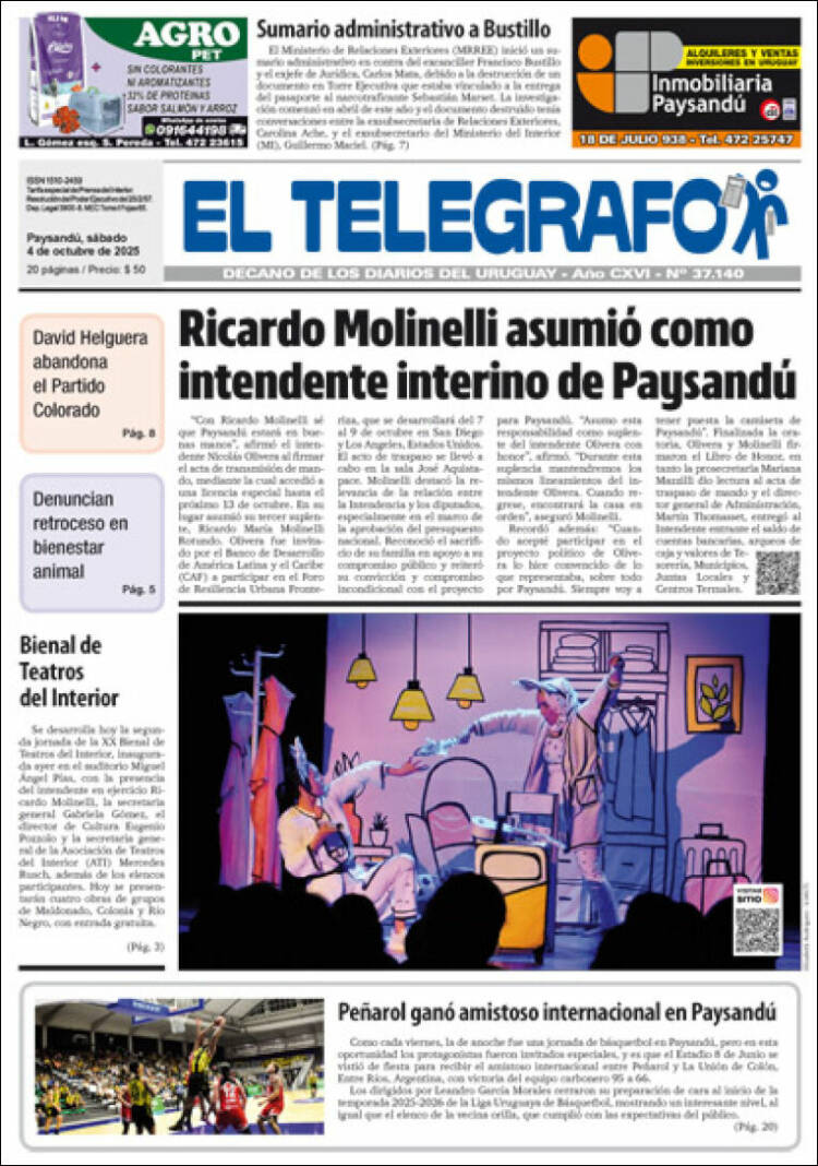 Portada de El Telégrafo (Uruguay)